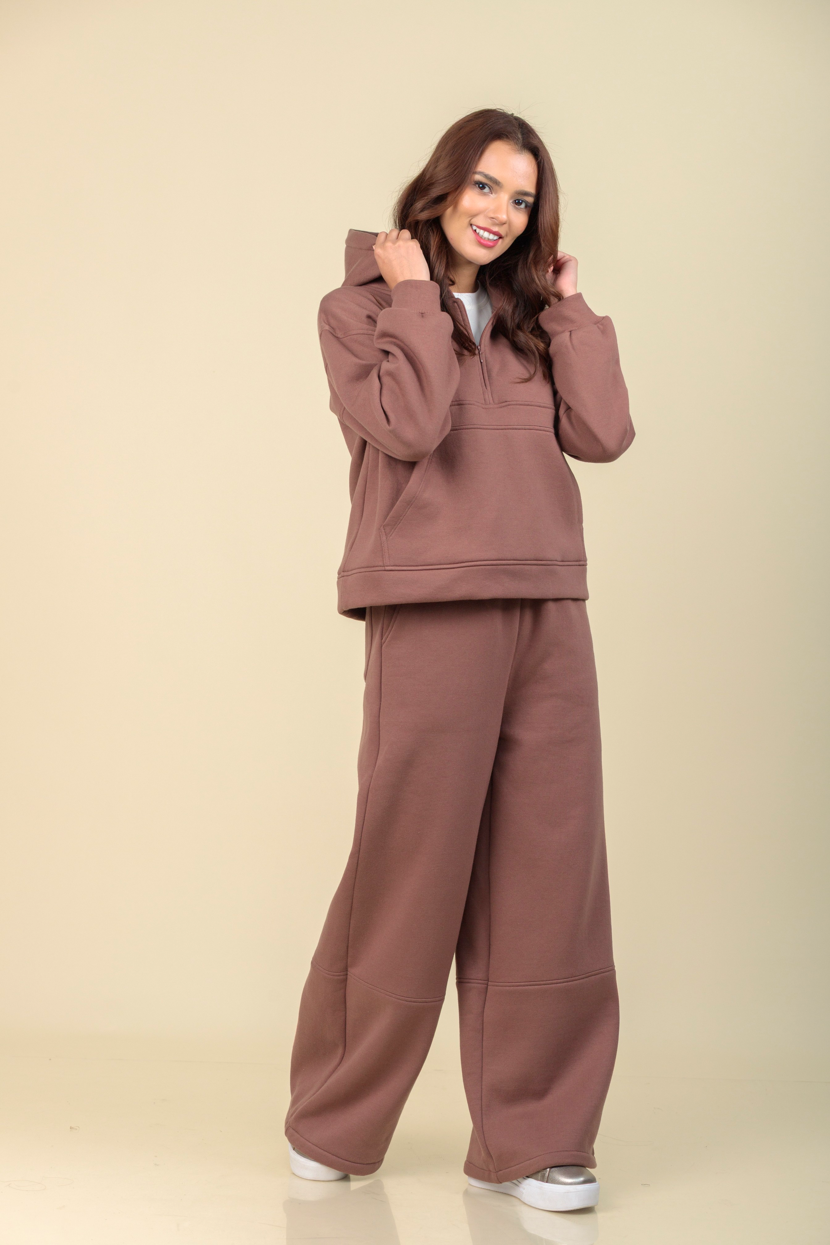 Hoodie half zip Alma cocoa