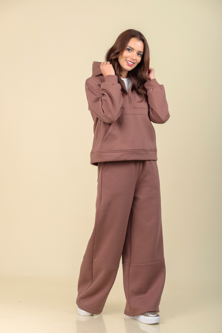 Hoodie half zip Alma cocoa