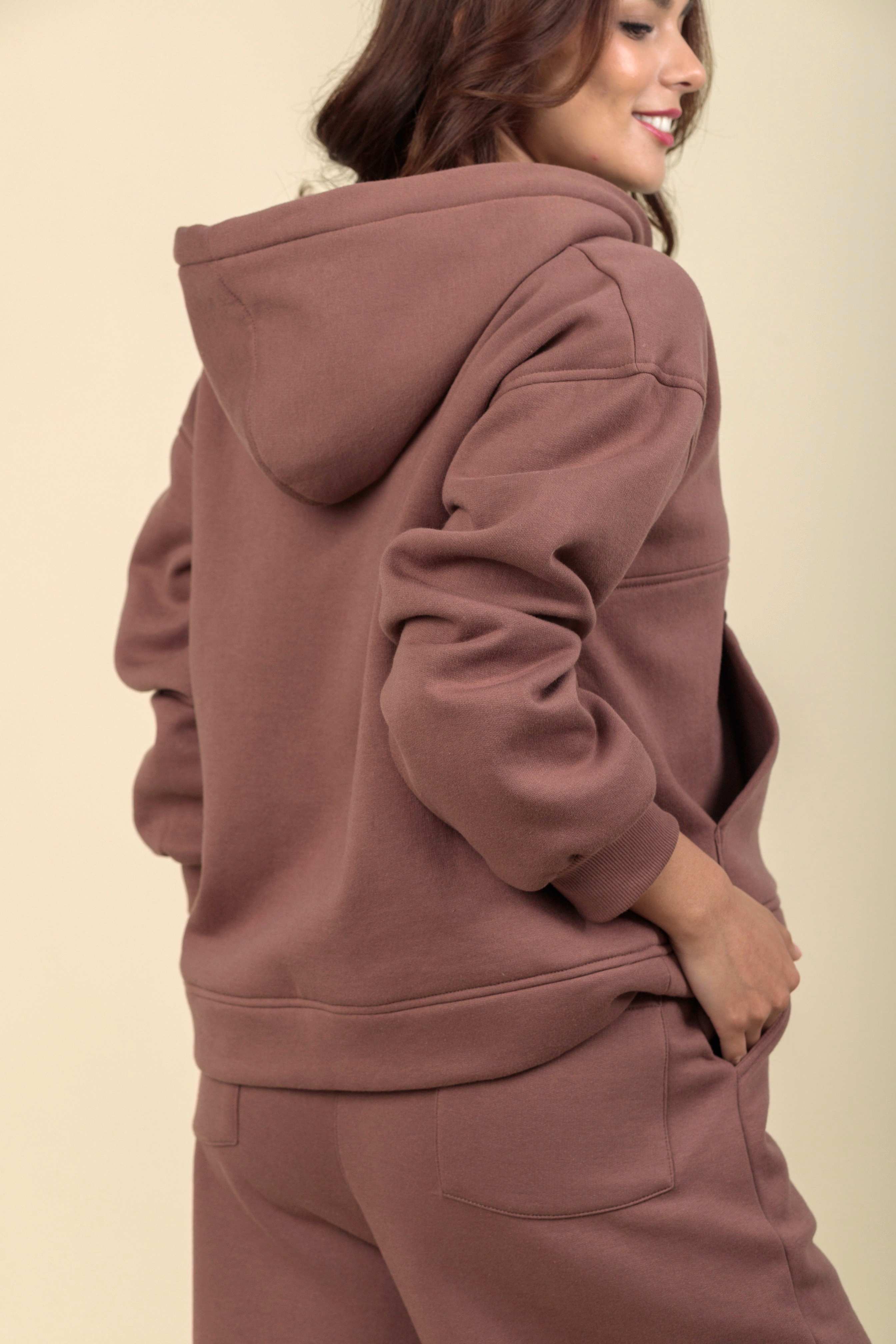 Hoodie half zip Alma cocoa