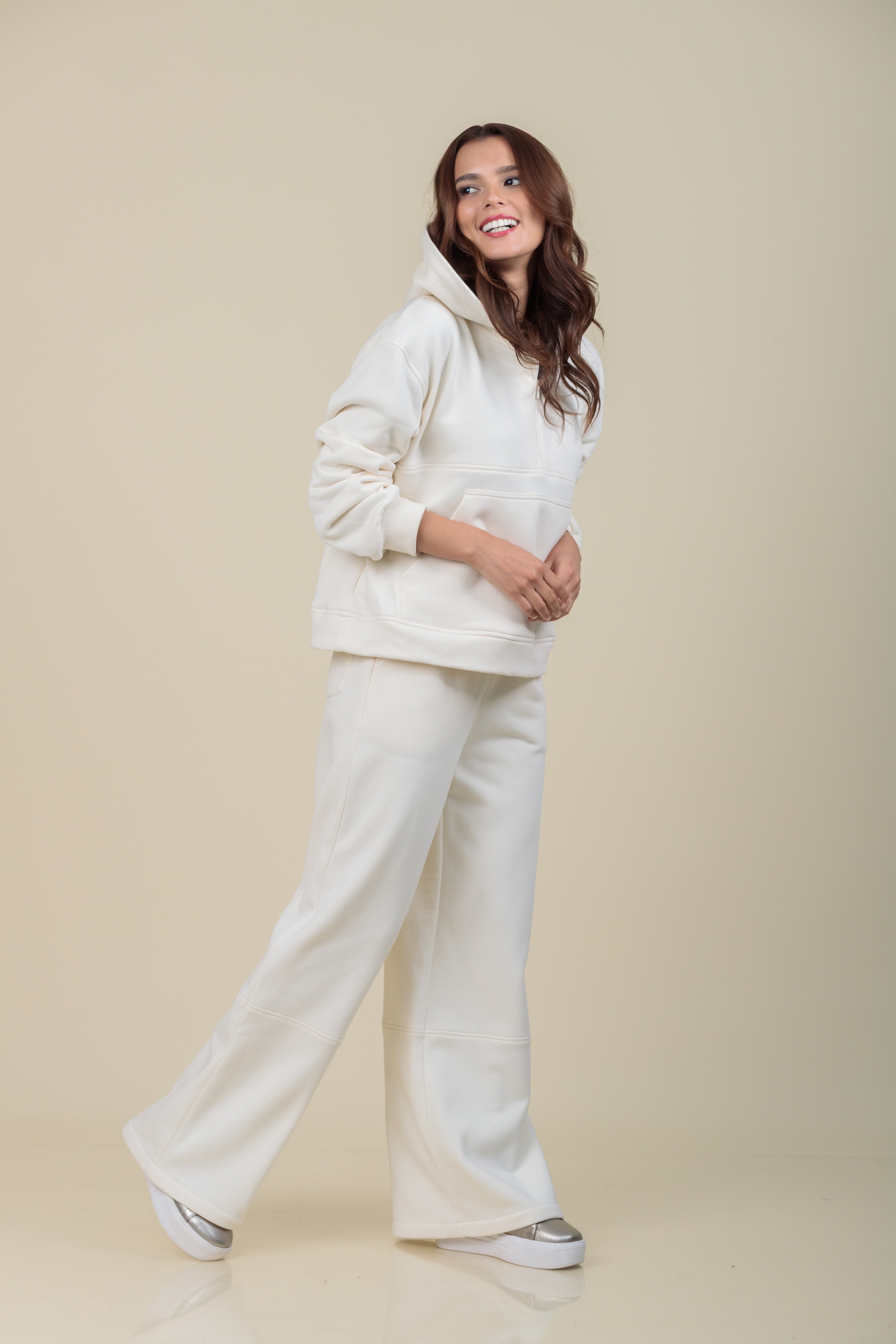 Hoodie half zip Alma perla