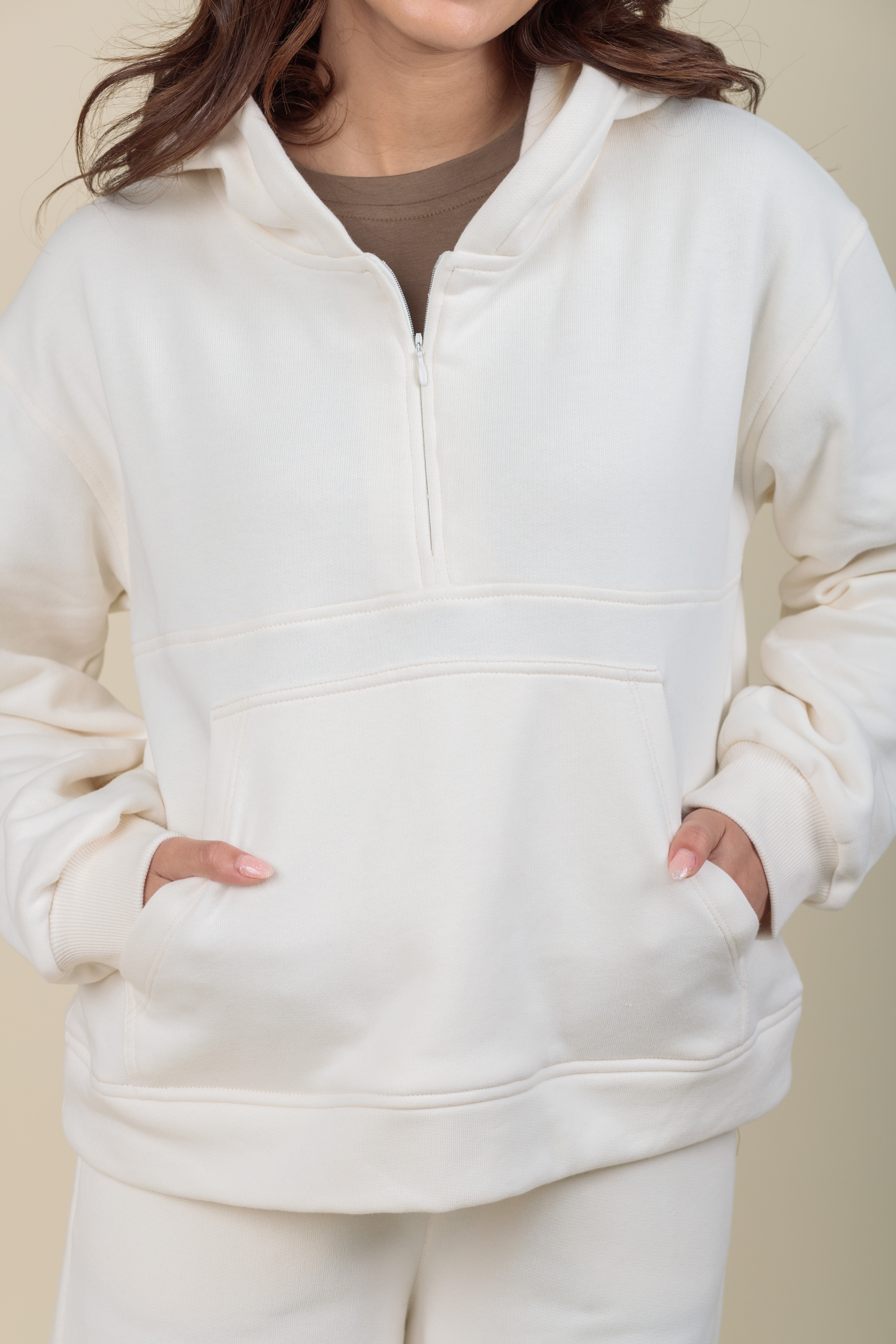 Hoodie half zip Alma perla